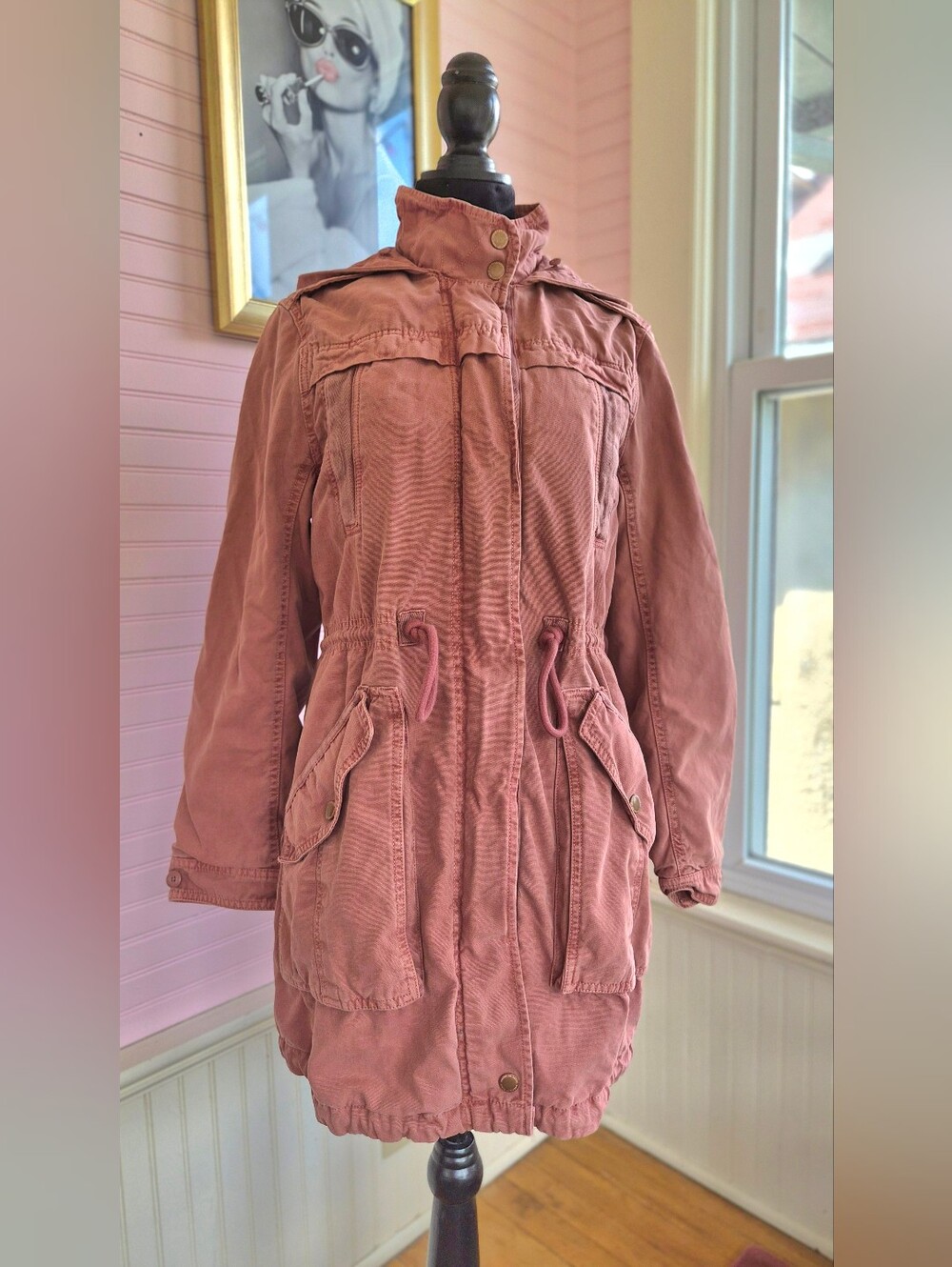 America Eagle - Women's Dusty Rose Utility Anorak Jacket, Size Small
